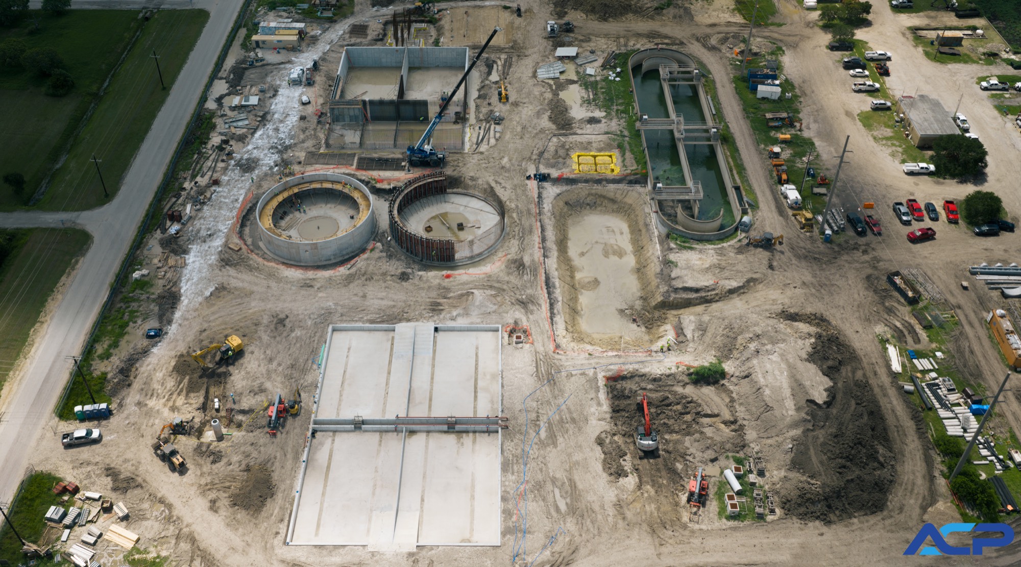 Aerial of a wastewater treatment plant under construction