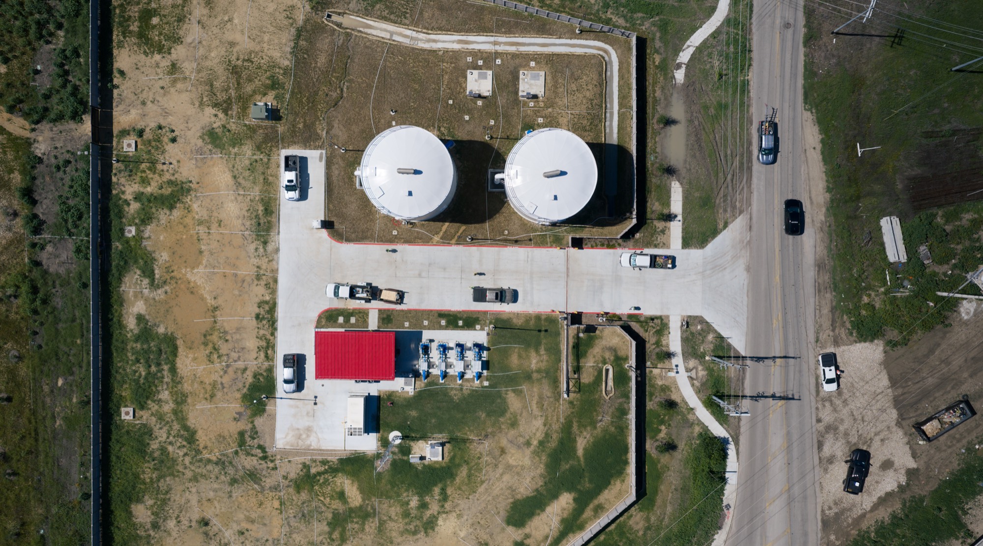 Completed booster station and ground storage tanks from above